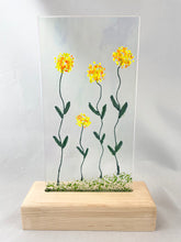 Fused Glass Art/Sun Catcher Mounted on Maple Wood Stand - "Zinnia Flower Patch"