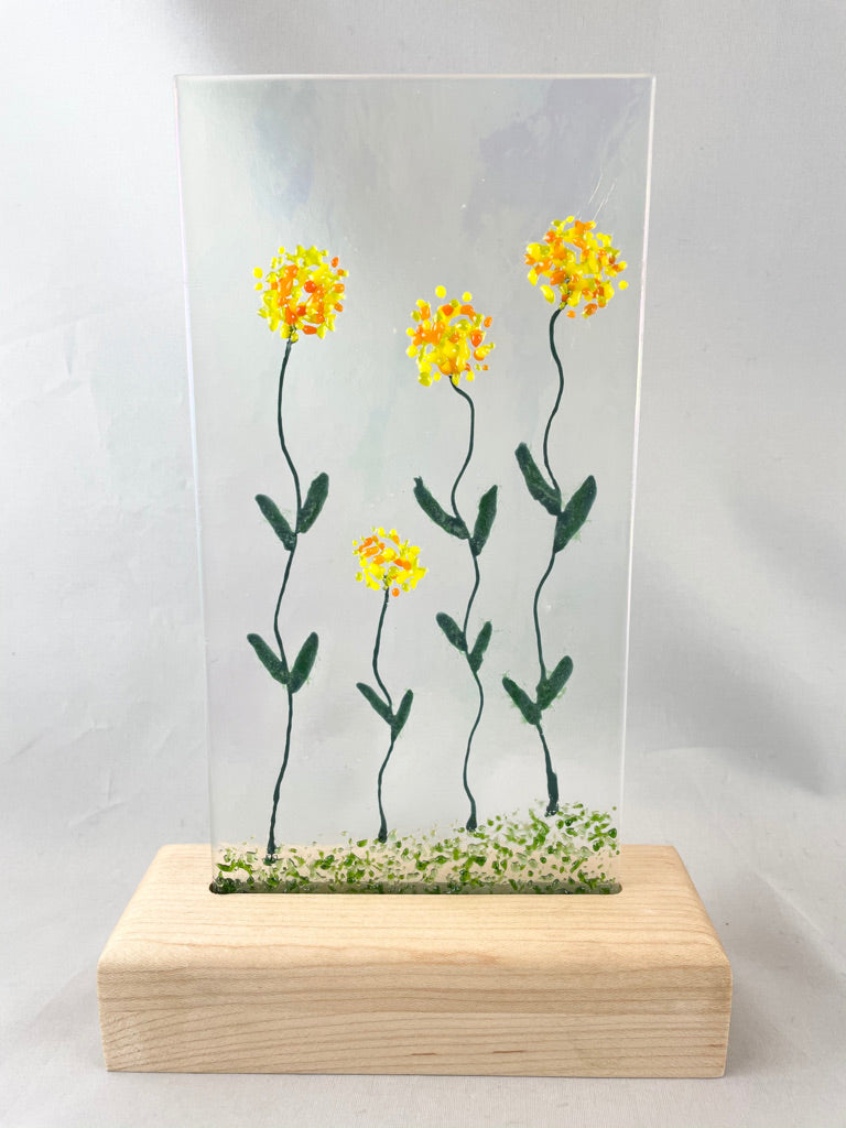 Fused Glass Art/Sun Catcher Mounted on Maple Wood Stand - 