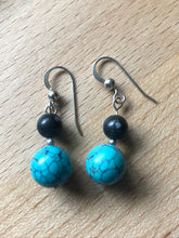 Tursquoise Finished Howlite and Snowflake Obsidian Stone Earrings