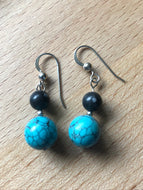 Tursquoise Finished Howlite and Snowflake Obsidian Stone Earrings