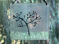 Fused Glass Sun Catcher - "End of Season Rose Hip Bush"