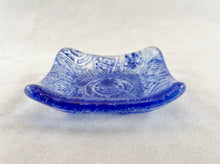 Small Fused Glass Bowl - "Blue Imprint Circle Grid"