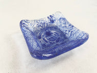 Small Fused Glass Bowl - "Blue Imprint Circle Grid"