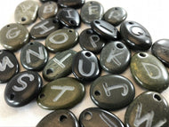 Monogram Initial Sand Carved Focal Bead Sterling Silver Necklace