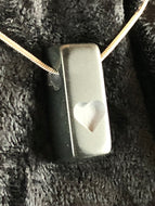 Basalt Sand Carved Heart Square Column Focal Bead Necklace