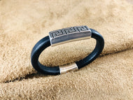 Leather Bracelet with Short Antique Silver Maze Slider