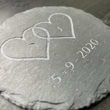 Custom Engraved Initialed Love Hearts with Date - Slate Coasters