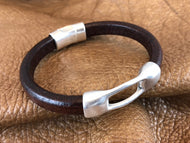 Leather Bracelet with Antique Silver Bridge