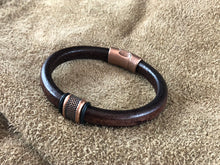 Distressed Brown Leather Bracelet with Large Dotted Copper Slider