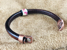 Distressed Brown Leather Bracelet with Plumb Ceramic Slider