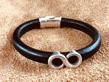Black Leather Bracelet with Infintiy Anique Sterling Silver Slider