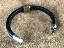 Black Leather Bracelet with Multi-Color Glass Bead Slider