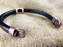 Distressed Brown Leather Bracelet with Hammered Dots in Copper Slider