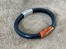 Black Leather Bracelet with "Wonderland" Multi-Color Ink on Metal Slider