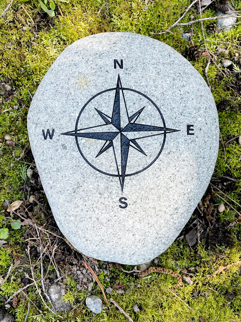 Compass Rose - Sand Carved Stone - Large 12