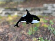 Orca Whale Plant Stake - Fused Glass Garden Art