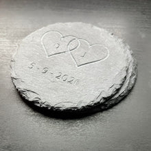 Custom Engraved Initialed Love Hearts with Date - Slate Coasters