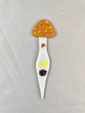 Small Colorful Brown Mushroom Plant Stake - Fused Glass Garden Art