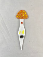 Small Colorful Brown Mushroom Plant Stake - Fused Glass Garden Art