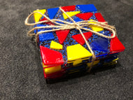 Fused Glass Coaster - Circus Theme - Red, Yellow, and Blue - Set of 2