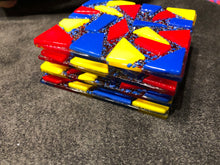Fused Glass Coaster - Stacked View - Red, Yellow, and Blue - Set of 2
