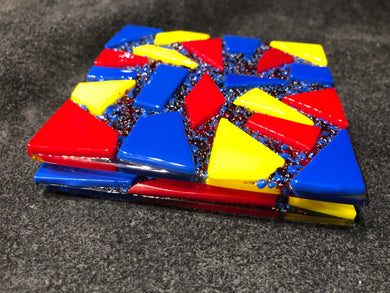 Fused Glass Coaster - Circus Theme - Red, Yellow, and Blue - Set of 2