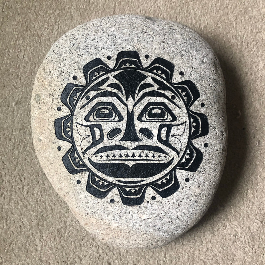 Pacific Northwest Tribal Sun - Sand Carved Stone - Large 12